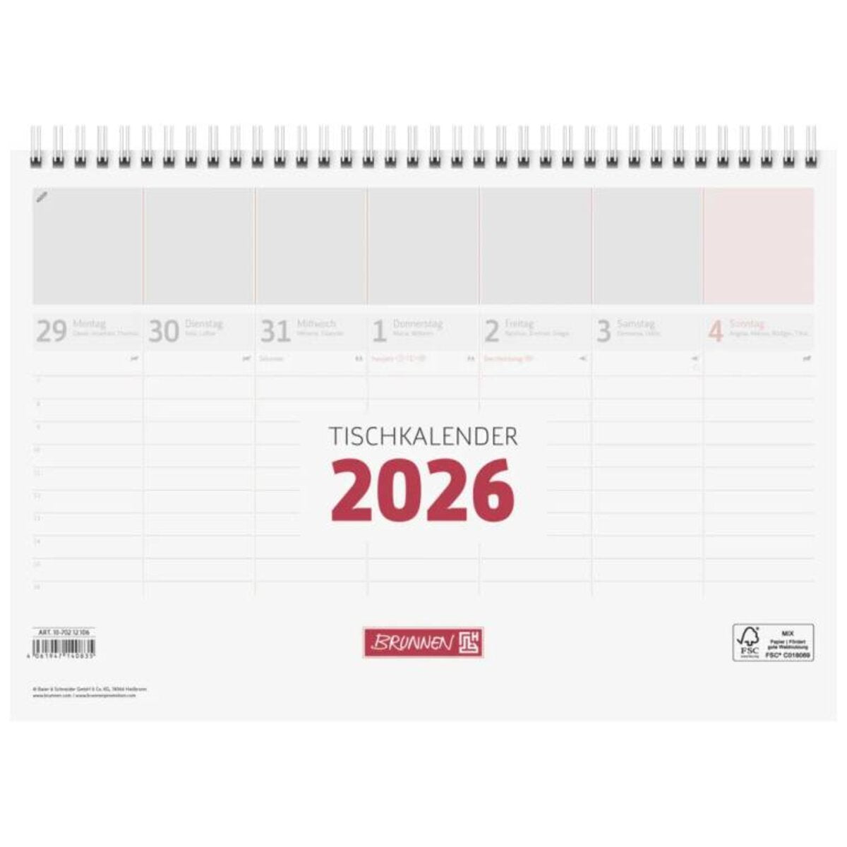 BRUNNEN Tischkalender 2026 290 × 200 mm weiß