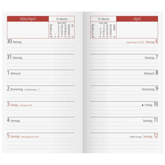 BRUNNEN Wochen-Ersatzkalendarium Jahr 2026  87×153 mm Karton weiß Mod. TM 15