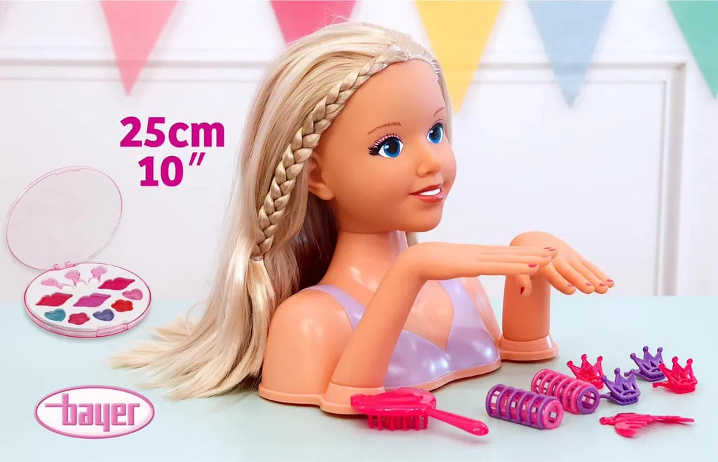Frisierkopf, Schminkkopf, Styling Kopf mit Haarzubehör, Händen, Make-up 25 cm