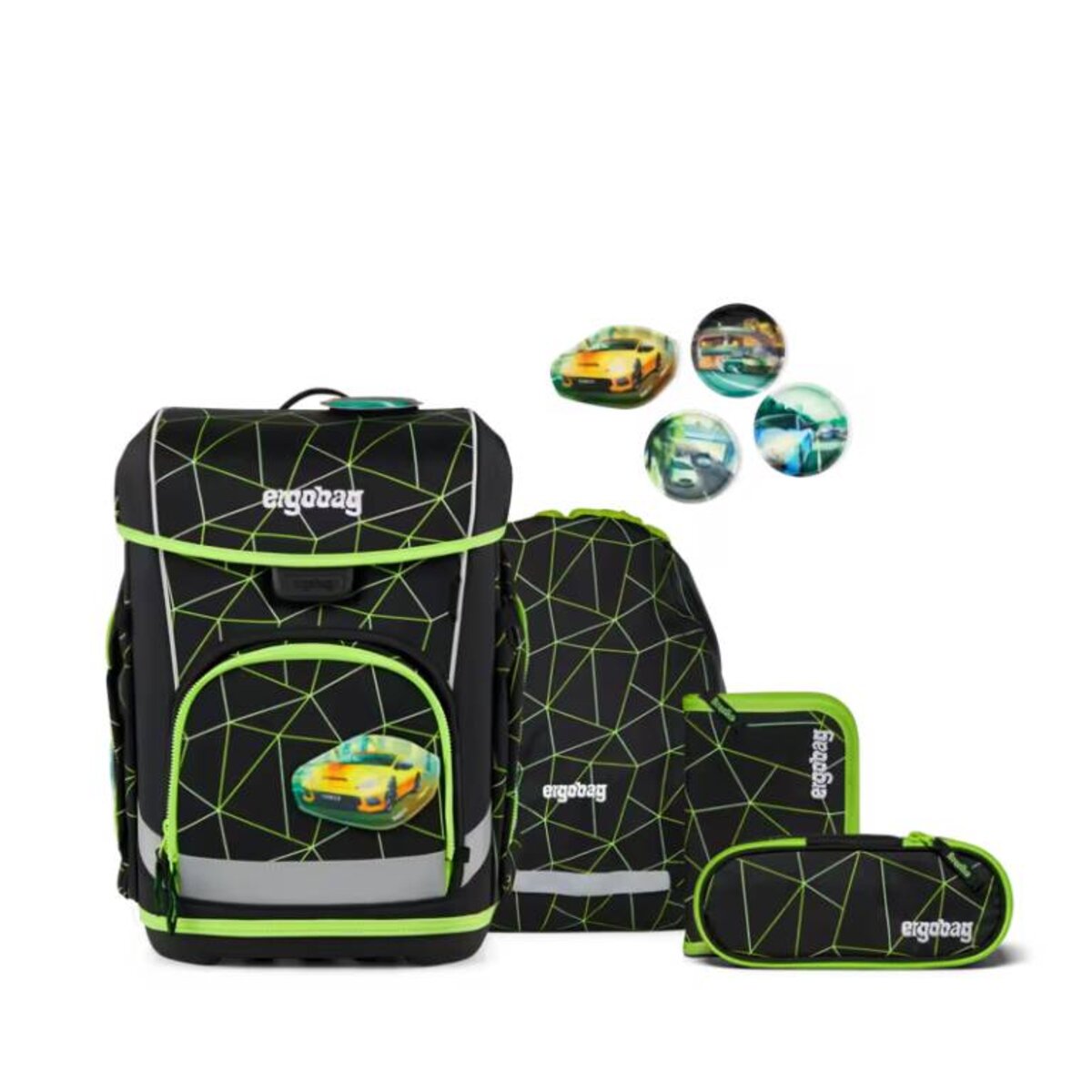 ergobag cubo light Schulranzen-Set CyBär Schwarz Grün 5-teilig 19 Liter