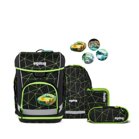 ergobag cubo light Schulranzen-Set CyBär Schwarz Grün 5-teilig 19 Liter