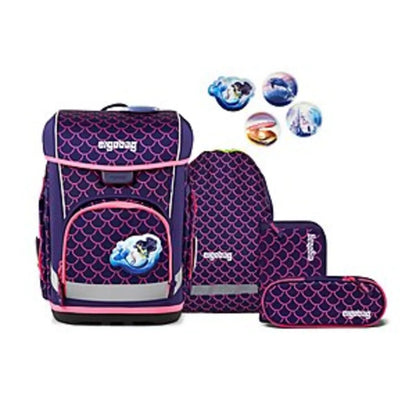 ergobag Cubo Light Schulranzen-Set PerlentauchBär, 5-teilig rosa lila 19 Liter