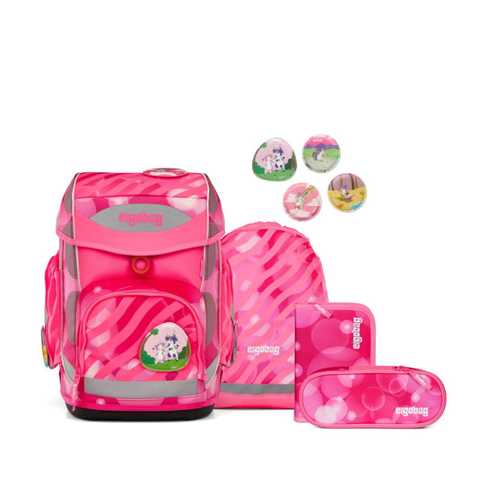 ergobag Cubo Schulrucksack-Set KuntBärbuntes Einhorn Reflex Glow, 5-teilig