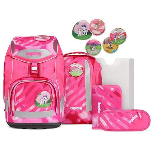 ergobag PACK Set KuntBärbuntes Einhorn Neo Edition, ergonomischer Schulrucksack, Set 6-teilig