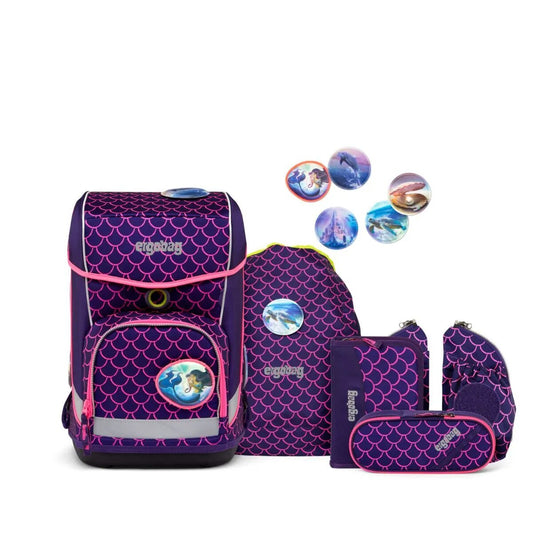 ergobag Schulranzen-Set Cubo Light Perlentauchbär Lumi Edition , 6-teilig