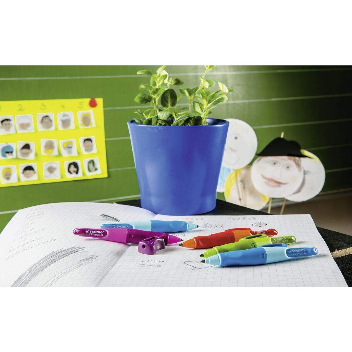 Ergonomischer Druck-Bleistift für Rechtshänder - STABILO EASYergo 3.15 in pink/lila - Einzelstift - inklusive 1 dicken Mine - Härtegrad HB & Spitzer