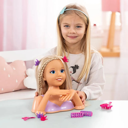 Frisierkopf, Schminkkopf, Styling Kopf mit Haarzubehör, Händen, Make-up 25 cm