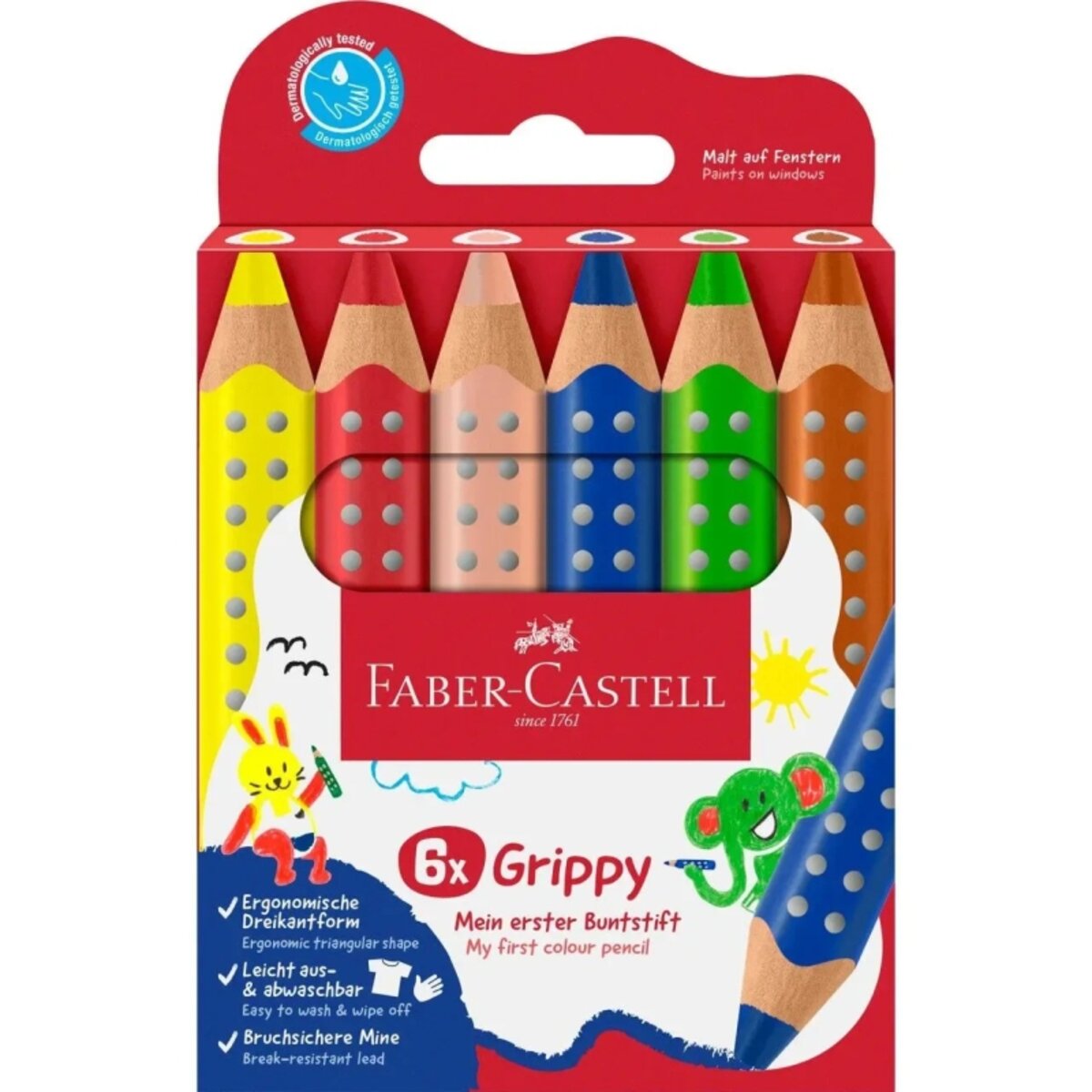 Faber-Castell Buntstift Grippy 6er Set mit weicher XXL Jumbo Mine