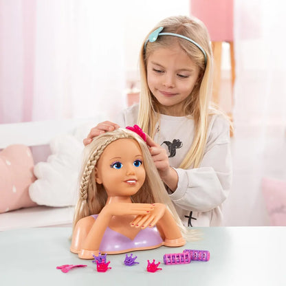 Frisierkopf, Schminkkopf, Styling Kopf mit Haarzubehör, Händen, Make-up 25 cm