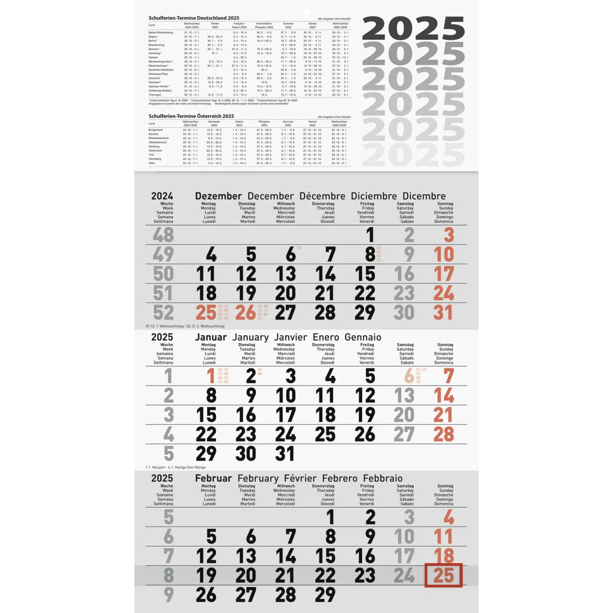 Glocken Dreimonatskalender 2025 30x52cm