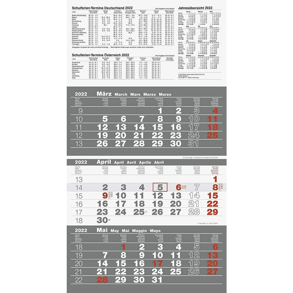 Glocken Dreimonatskalender 29 x 52 cm, 2022