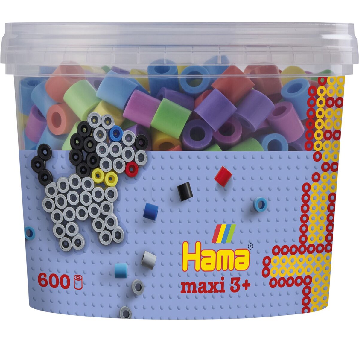 Hama Maxi Bügelperlen, Dose mit ca. 600 bunten Bastelperlen im Pastellmix, Ø 10,0 mm