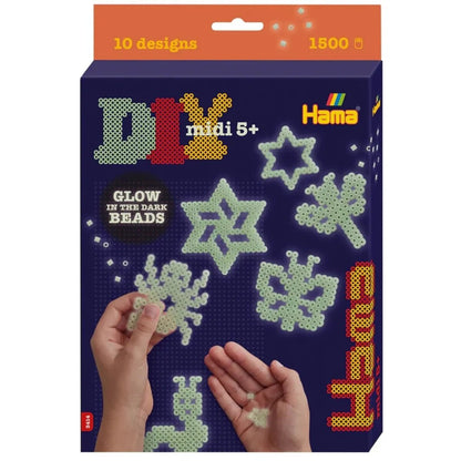 Hama Midi Bügelperlen Geschenk-Set Nachtleuchtend, Motivvorlage und 3 Stiftplatten, inkl. Bügelpapier, Ø 5,0 mm