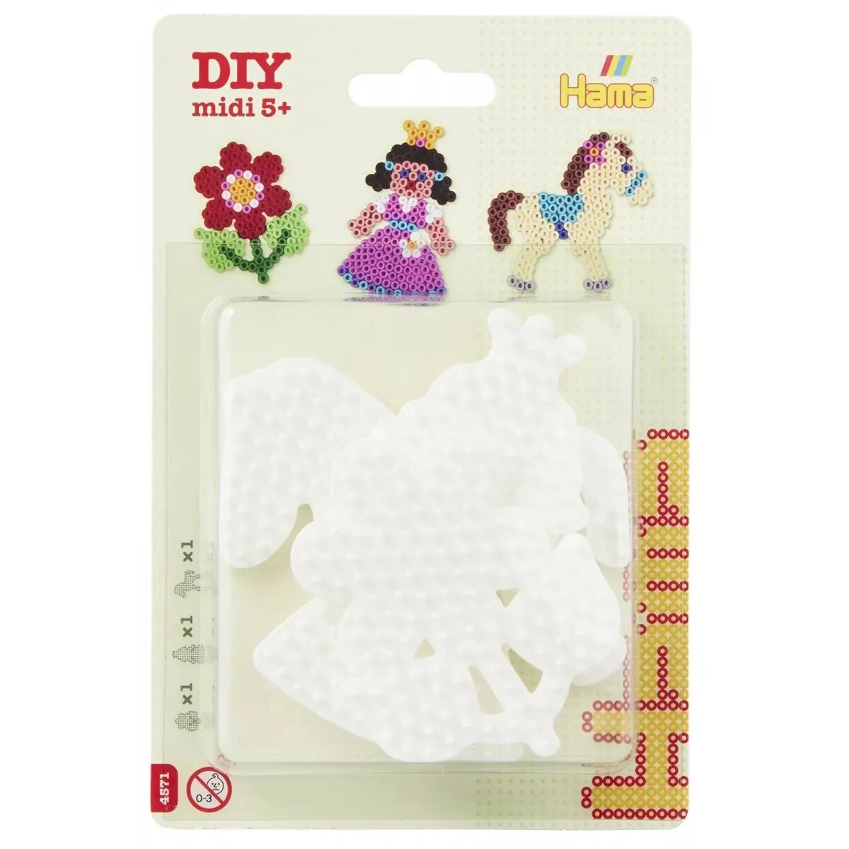 Hama Midi Bügelperlen Stiftplatten 3er-Set, Pony, Blume und Prinzessin