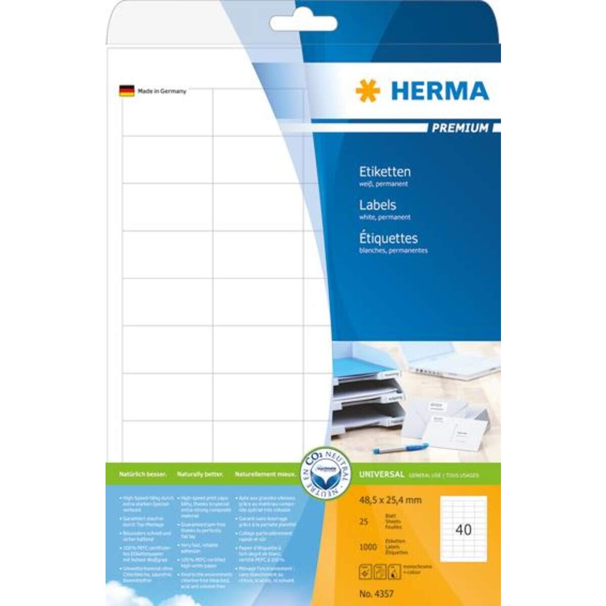 HERMA Etiketten Premium, weiß, 48,5 x 25,4mm, 1000 Stück