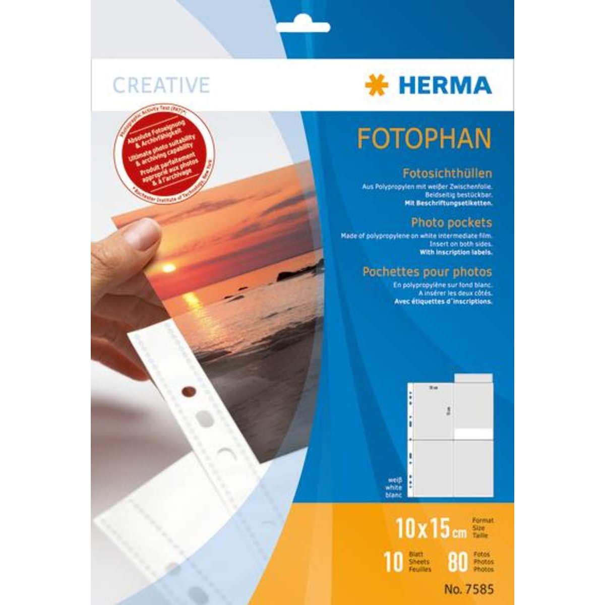 HERMA Fotophan Fotosichthüllen, 10 x 15cm hoch, weiß, 10 Hüllen