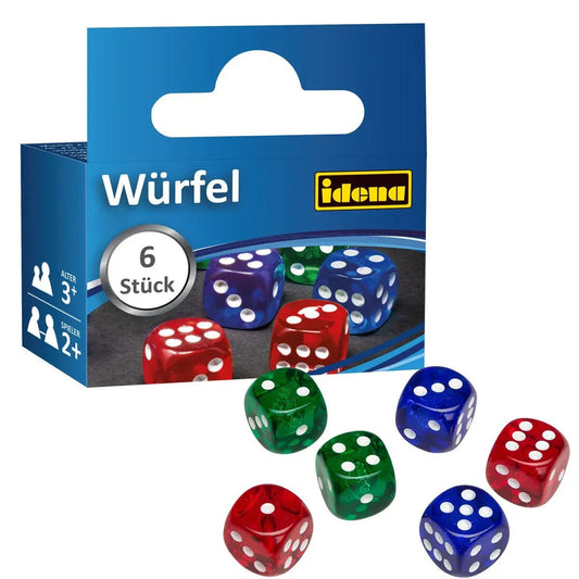 Idena 40420 Würfel, 6 Stück, ca. 16 mm, bunt