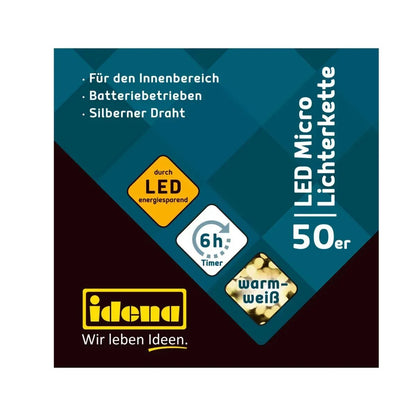 Idena Lichterkette 50 LED warmweiß 6h Timer 5,2m