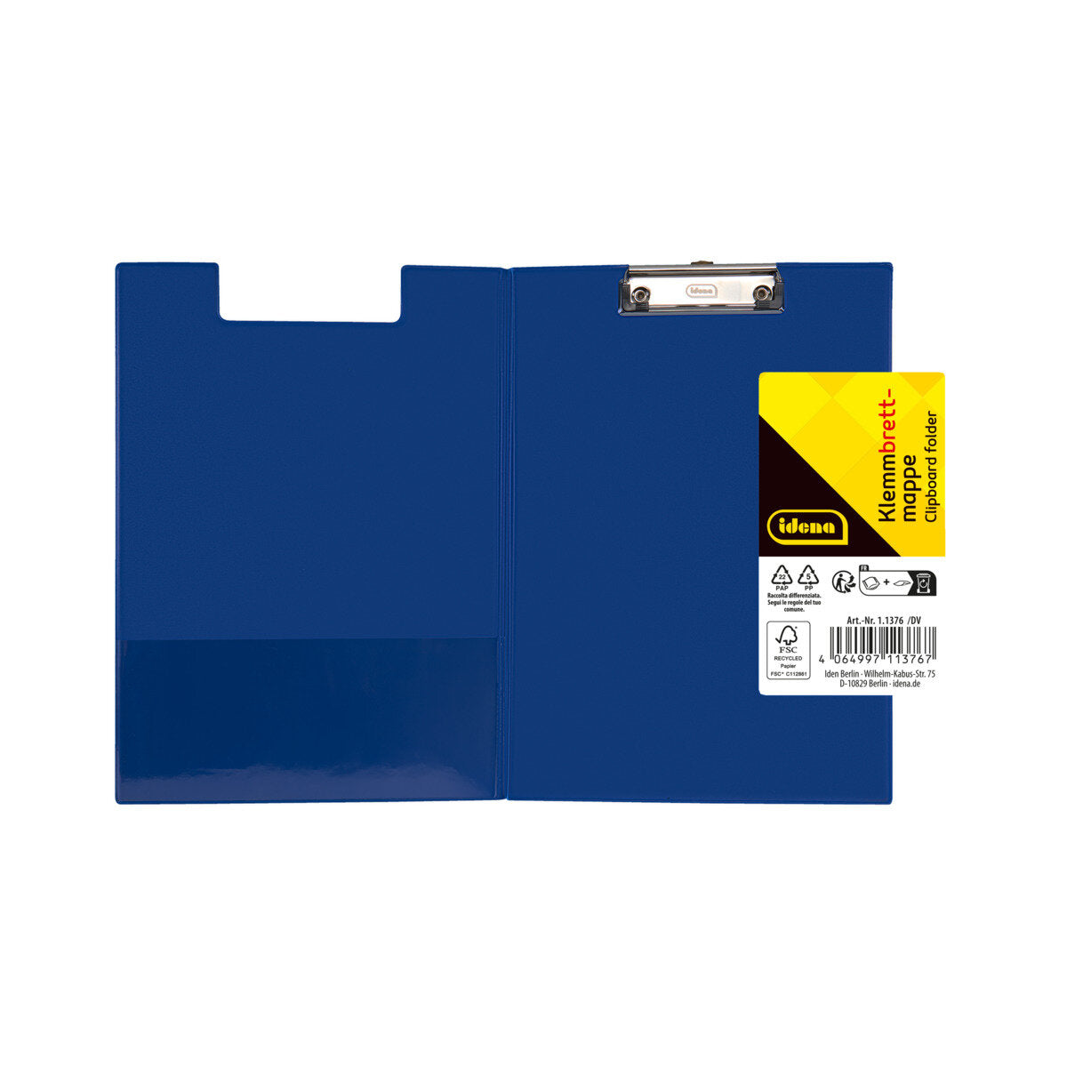 Idena Klemmbrettmappe PVC beschichtet blau DIN A4