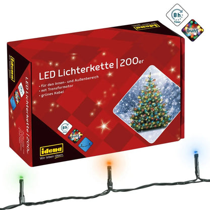 Idena LED Lichterkette 200er, bunt, innen und außen