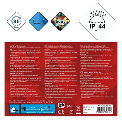 Idena LED Lichterkette 200er, bunt, innen und außen