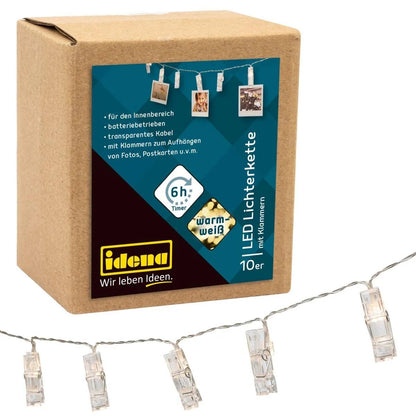 Idena LED Lichterkette Wäscheklammern mit 6h-Timer