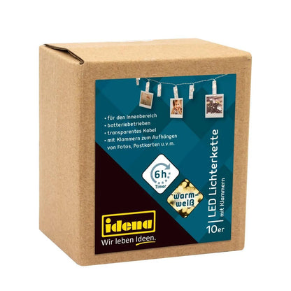 Idena LED Lichterkette Wäscheklammern mit 6h-Timer