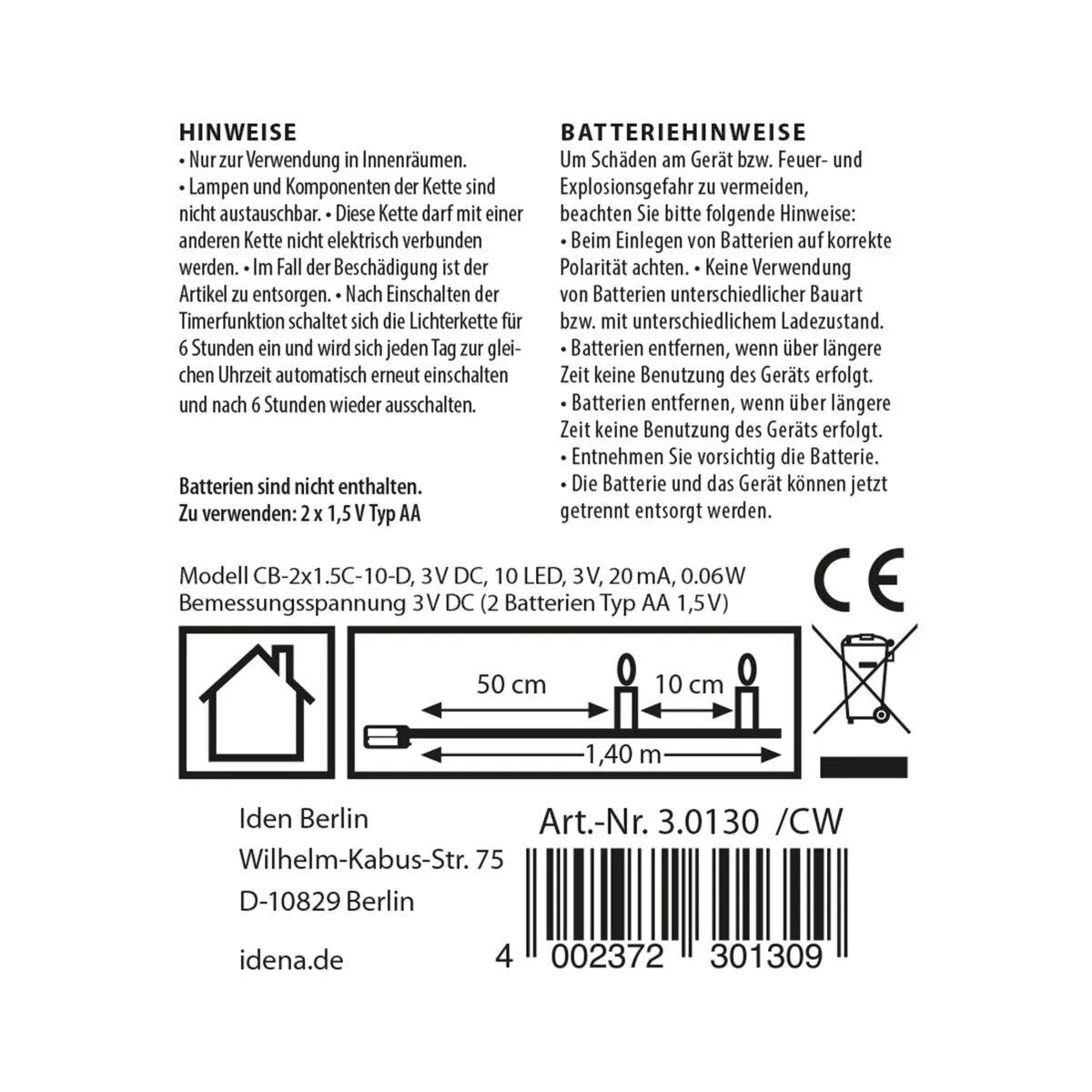 Idena LED Lichterkette Wäscheklammern mit 6h-Timer