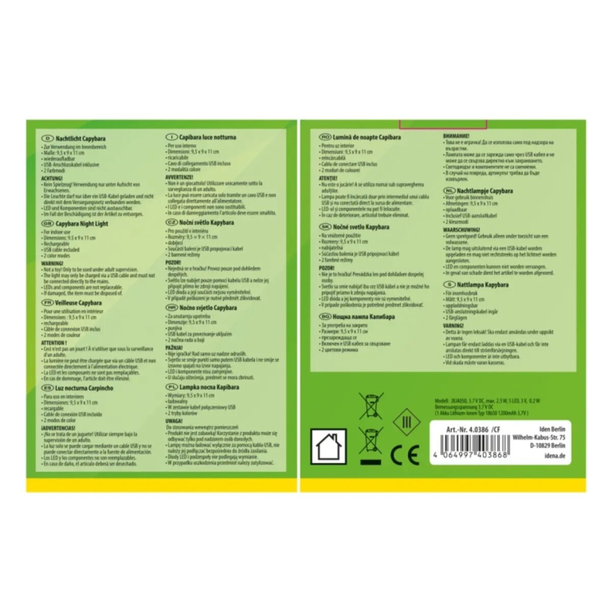 Idena LED Nachtlicht - Capy Bara mit Fernbedienung, weiß