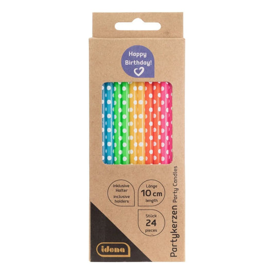 Idena Partykerzen - bunt mit weißen Punkten, 24 Stück