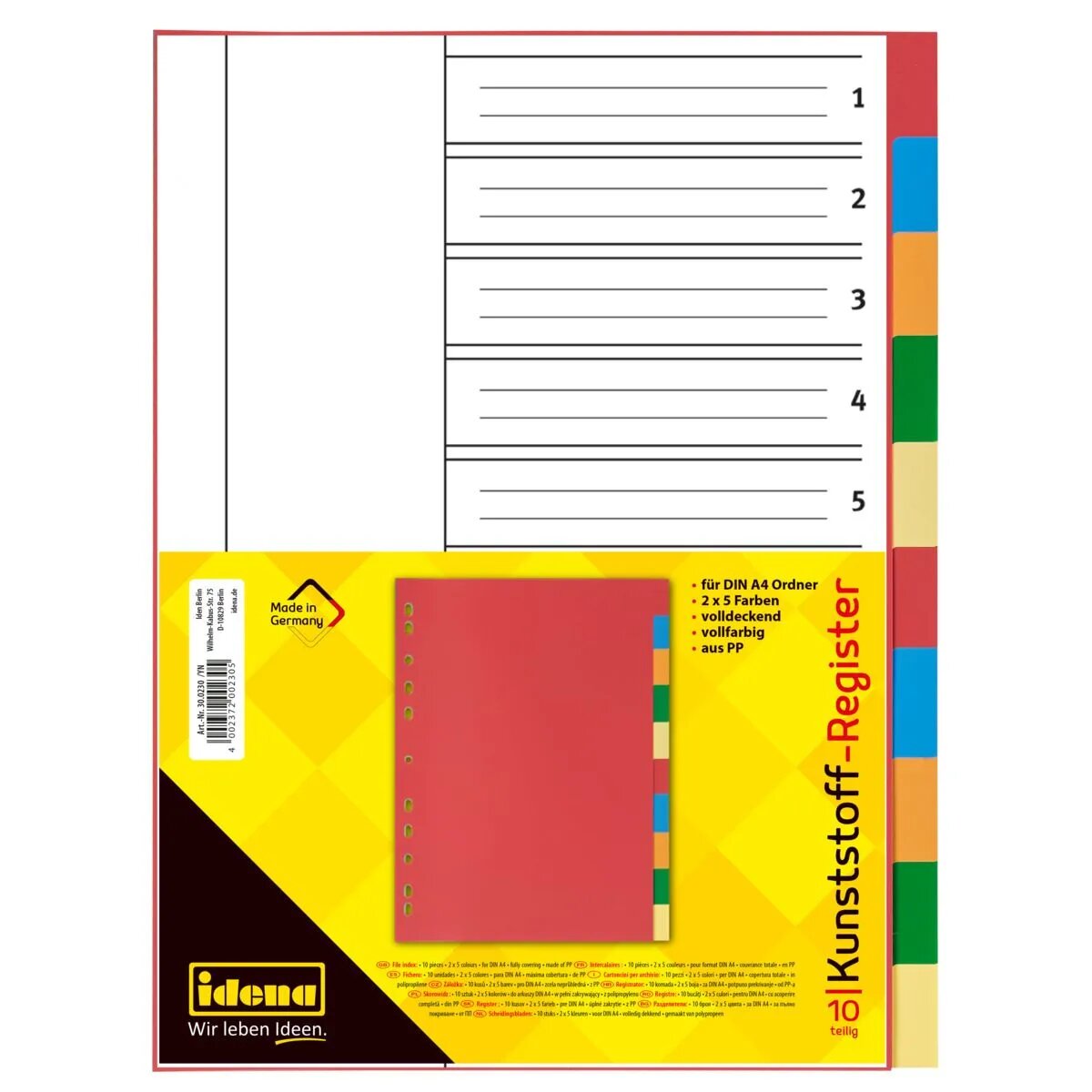 Idena Register A4 10-teilig, 2x5 Farben Folienstärke 0,12 mm