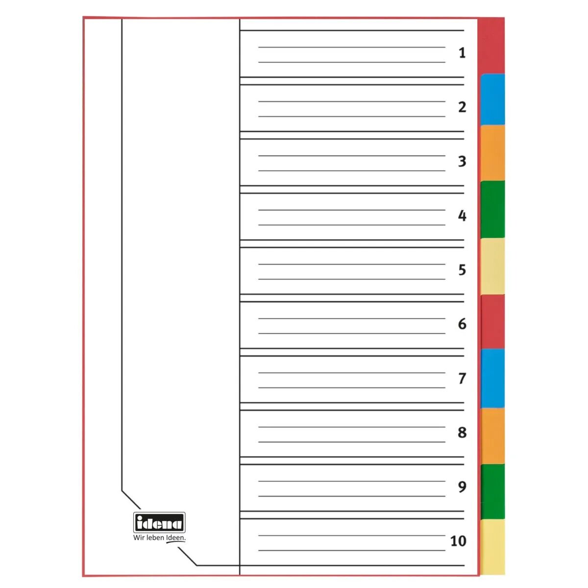 Idena Register A4 10-teilig, 2x5 Farben Folienstärke 0,12 mm