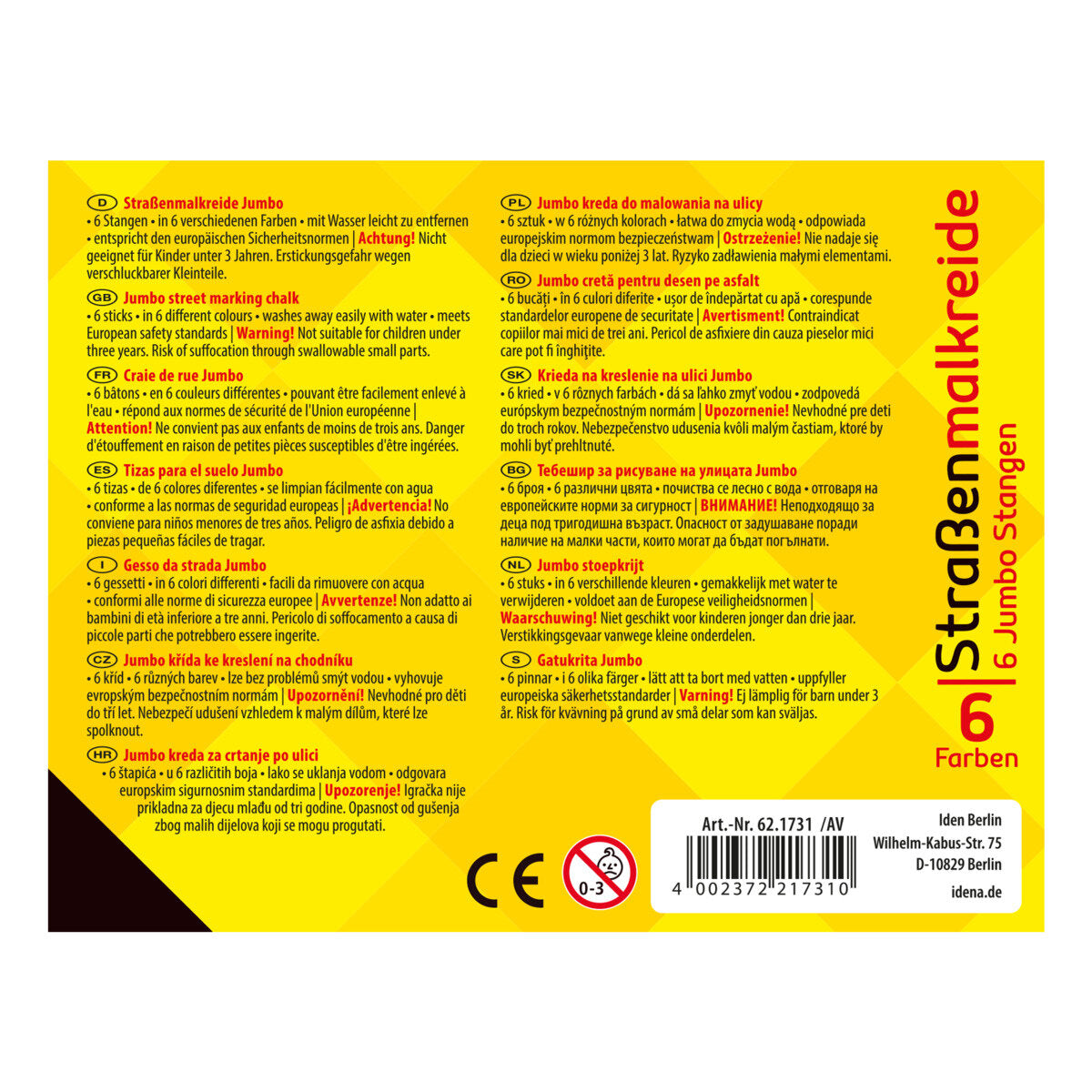 Idena Straßenmalkreide Jumbo, 6 Stangen, ca. 11 cm