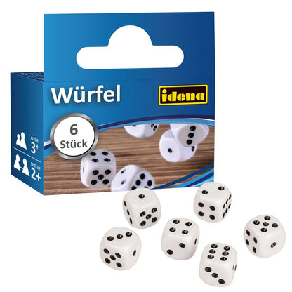 Idena 40419 Würfel, 6 Stück, 16 mm, weiß