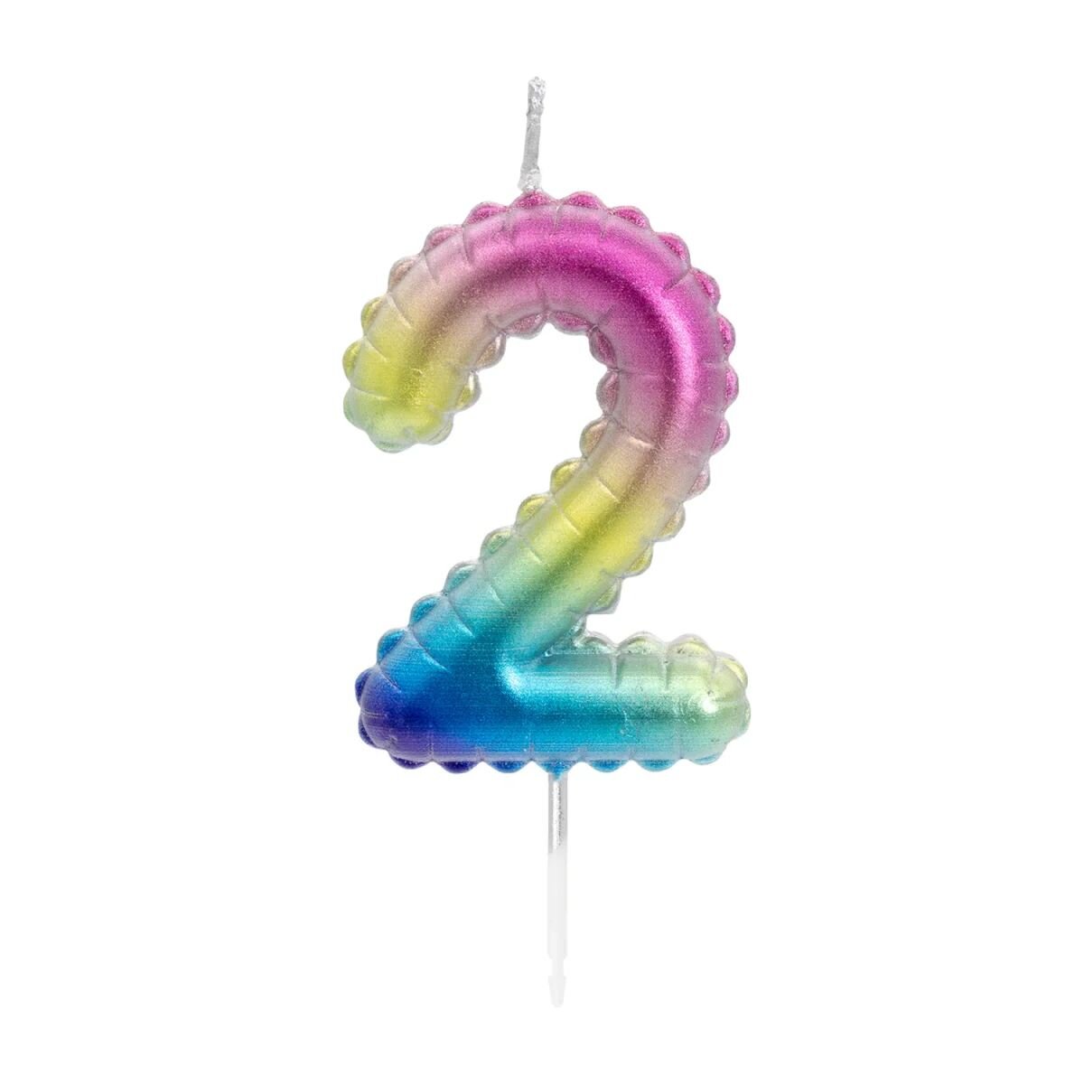 Idena Zahlenkerze - "2", Regenbogen metallic