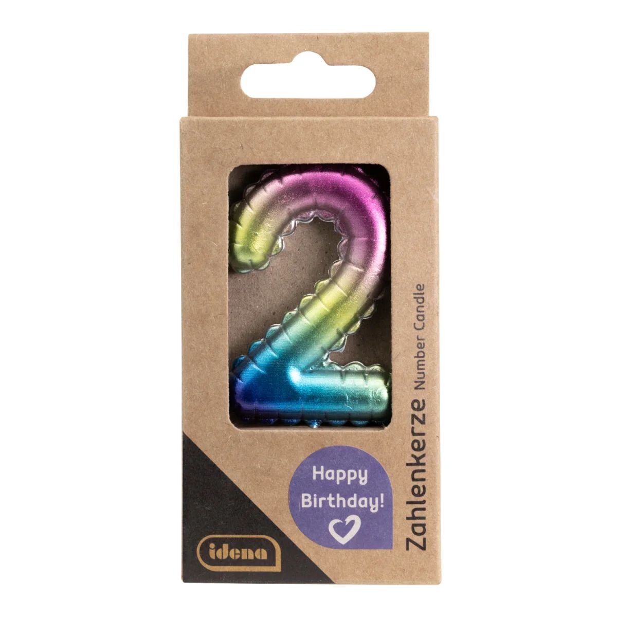 Idena Zahlenkerze - "2", Regenbogen metallic