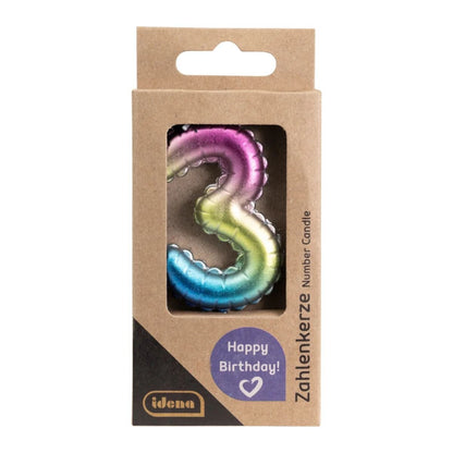 Idena Zahlenkerze - "3", Regenbogen metallic