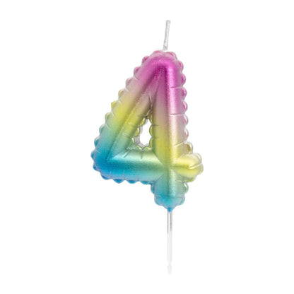 Idena Zahlenkerze - "4", Regenbogen metallic
