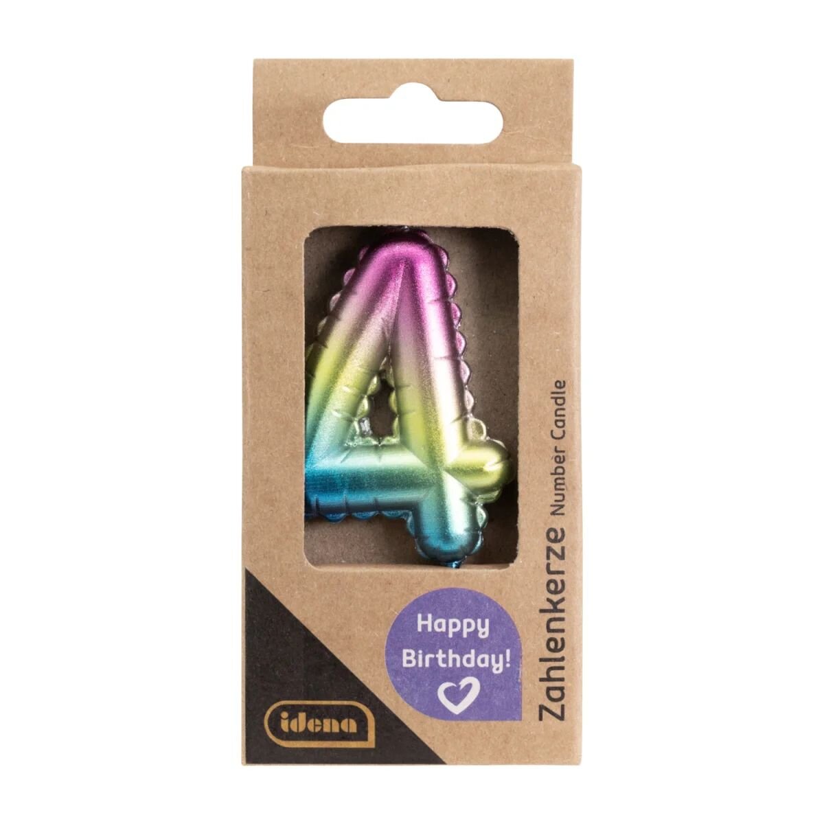 Idena Zahlenkerze - "4", Regenbogen metallic