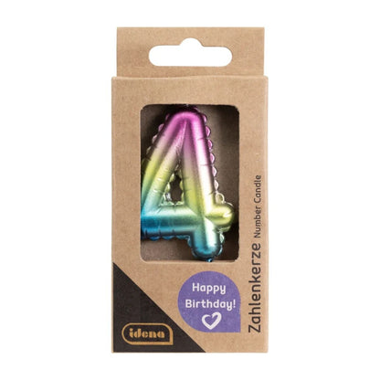 Idena Zahlenkerze - "4", Regenbogen metallic