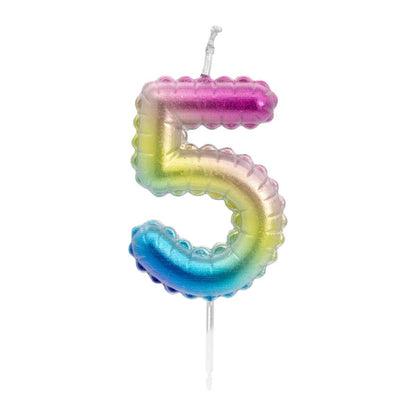 Idena Zahlenkerze - "5", Regenbogen metallic