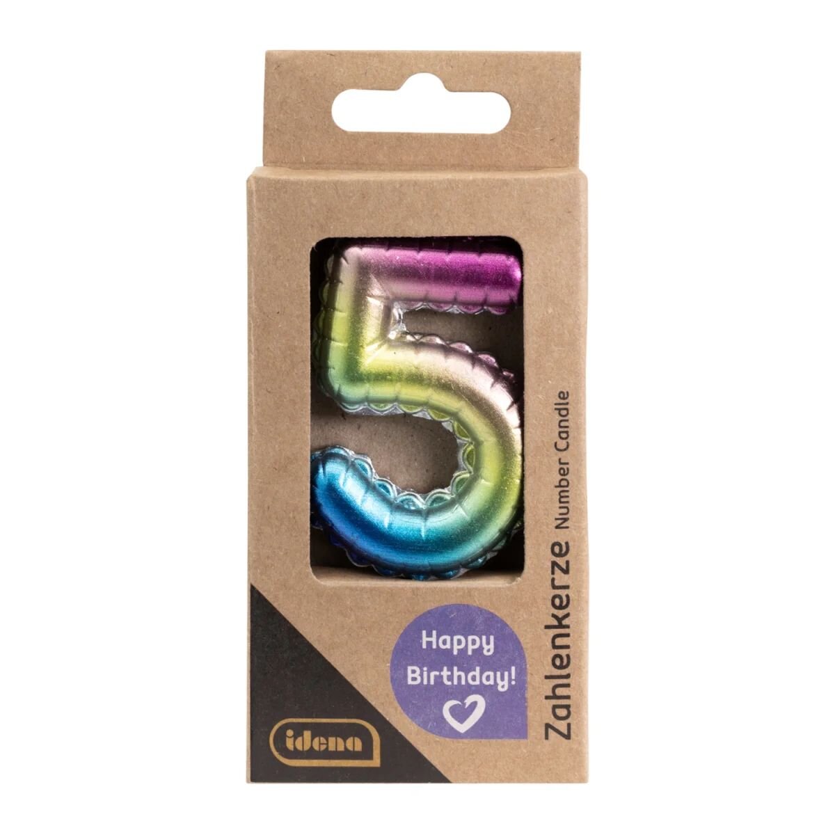 Idena Zahlenkerze - "5", Regenbogen metallic
