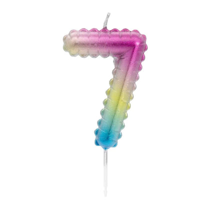Idena Zahlenkerze - "7", Regenbogen metallic