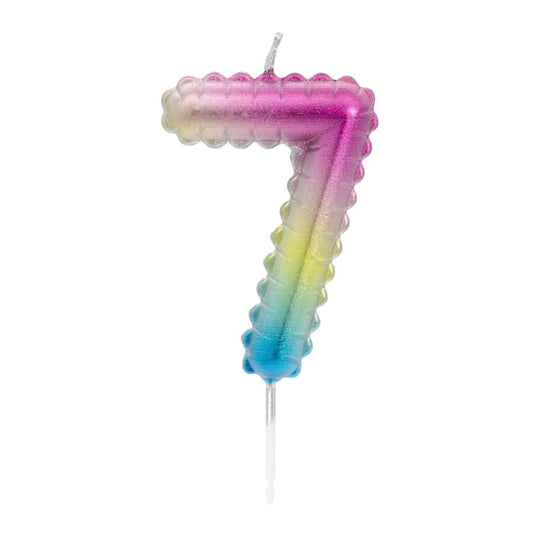 Idena Zahlenkerze - "7", Regenbogen metallic