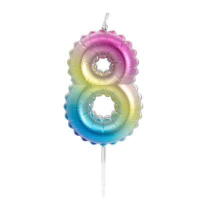Idena Zahlenkerze - "8", Regenbogen metallic