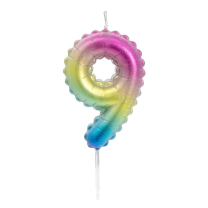 Idena Zahlenkerze - "9", Regenbogen metallic