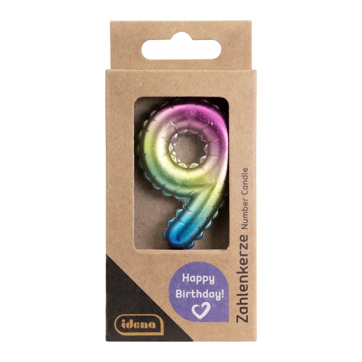 Idena Zahlenkerze - "9", Regenbogen metallic