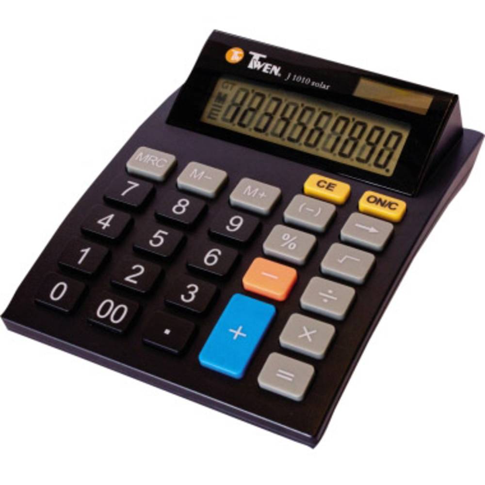 Tischrechner Twen J1010 Schwarz solarbetrieben, batteriebetrieben
