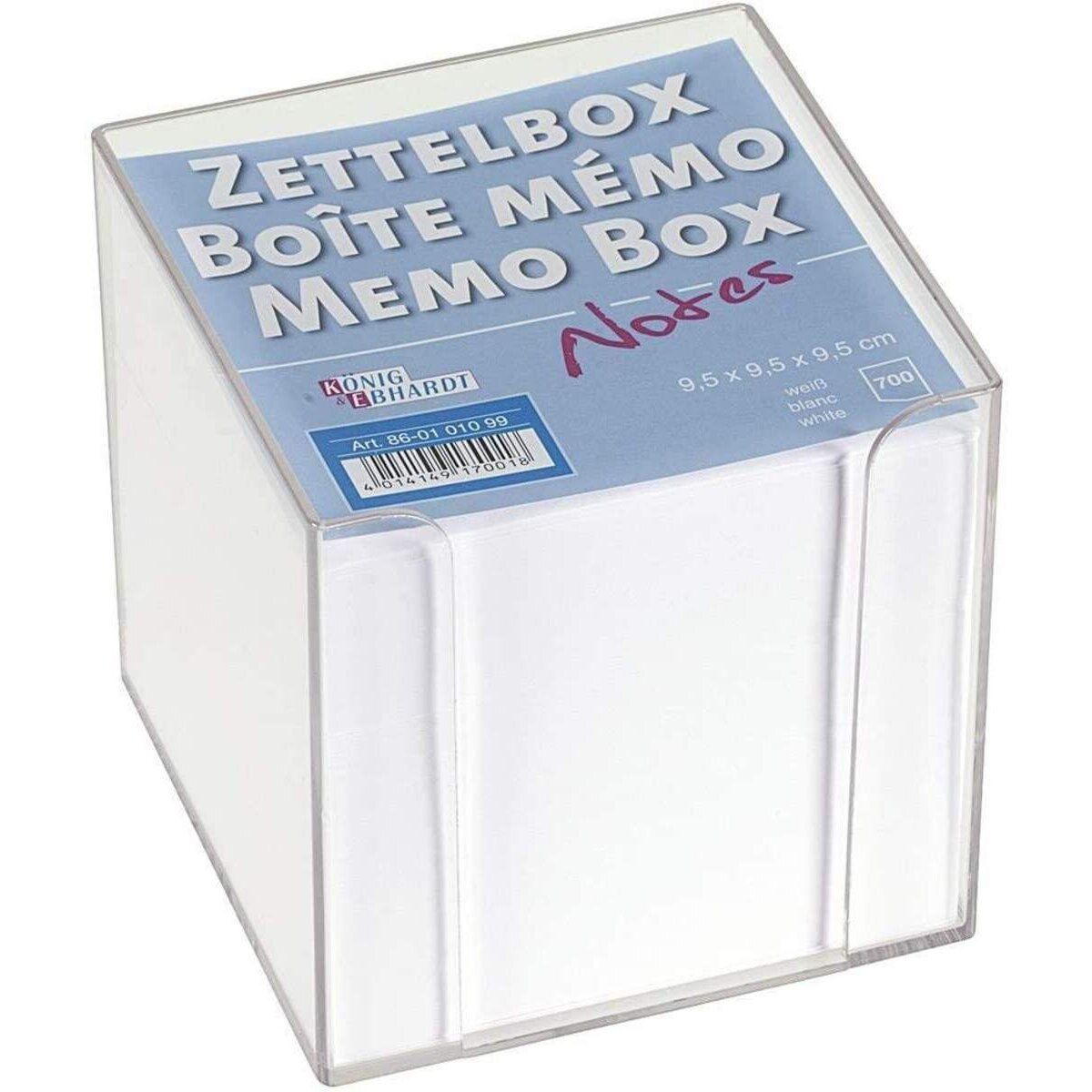 König & Ebhardt Zettelbox (transparente Knststoffbox, 9,5 x 9,5 x 9,5 cm, 700 Blatt) weiß