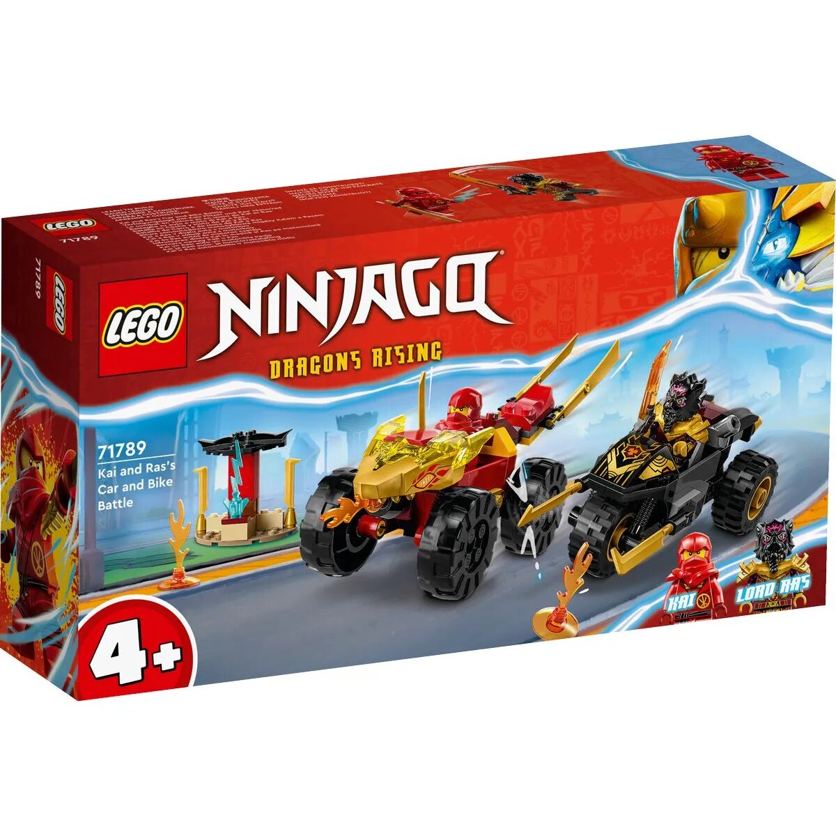 LEGO® NINJAGO® 71789 Verfolgungsjagd mit Kais Flitzer und Ras' Motorrad